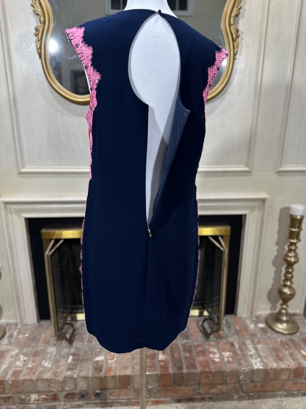 Trina Turk Dress 12 Navy Lace Trim Coastal Prep Palm Beach - Picture 7 of 14